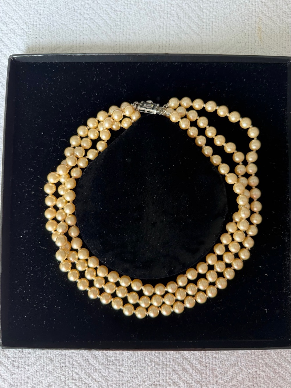 Franklin Mint Gold-Tone Triple Strand Pearl Necklace